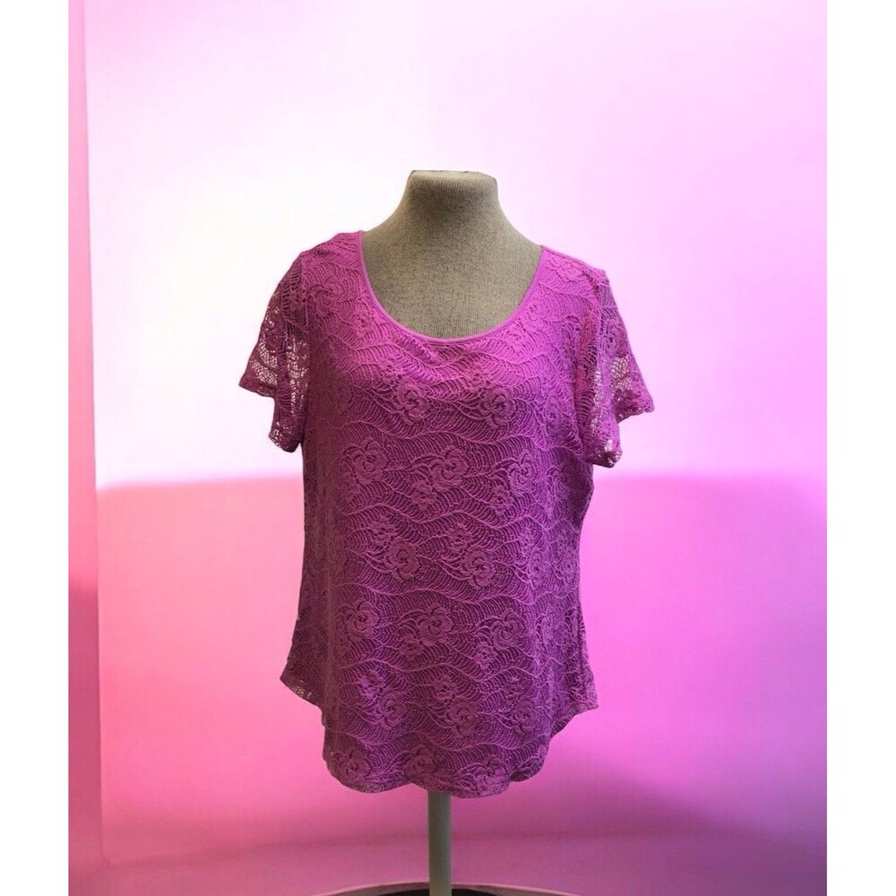 Leo And Nicole Short Sleeve Shirt,Size XL,Eyelet Floral Shell W/Liner